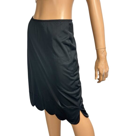 Vintage Slip Skirt Womens M Black Scalloped Shadow Panel Nylon Tricot Whimsigoth - Picture 4 of 10